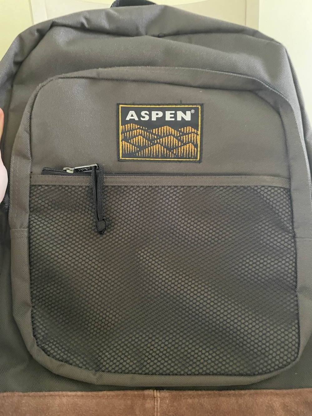 Aspen suede olive green and Brown school unisex Backpack - Picture 3 of 16